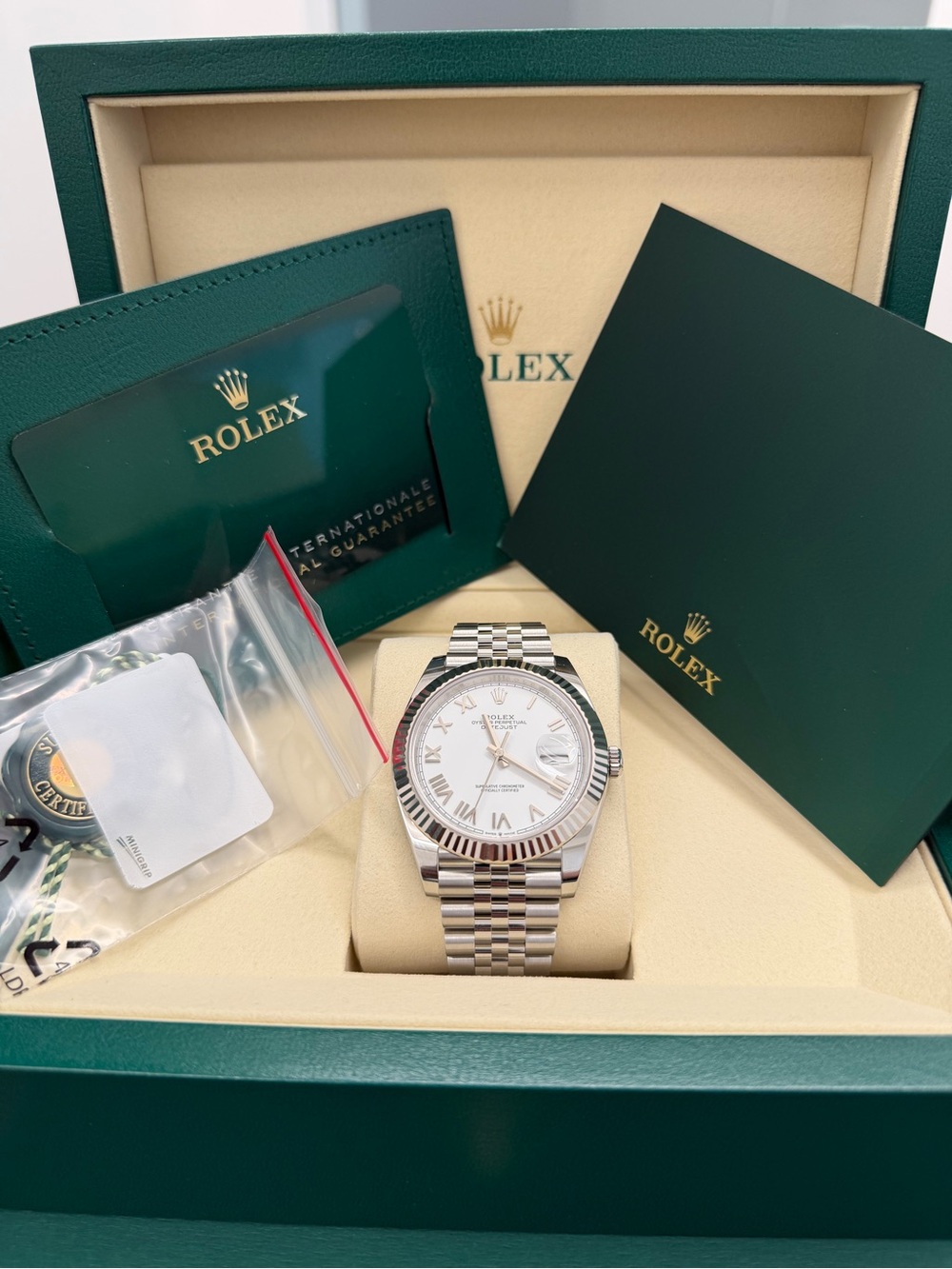 New Rolex Watch- Box & Papers White Roman Dial Datejust with Jubilee Bracelet